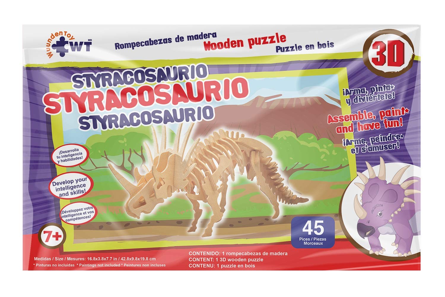 Styracosaurus Stem Brain Teasers 3D Wooden Animal Puzzles