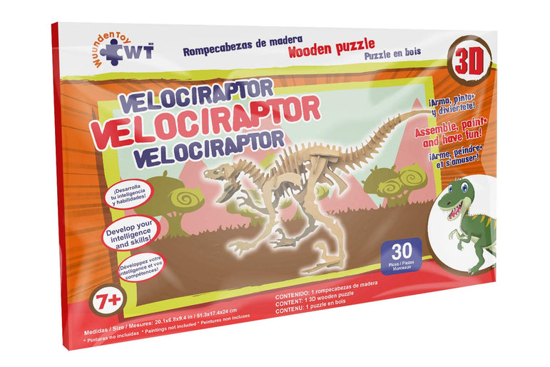 Velociraptor Stem Brain Teasers 3D Wooden Animal Puzzles