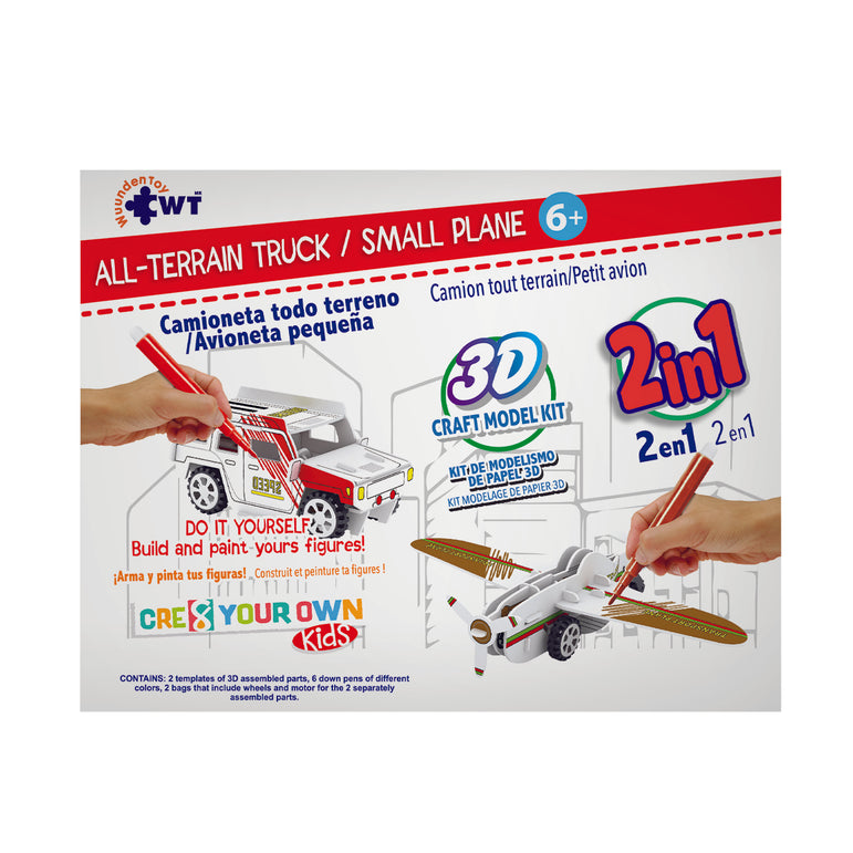 " All Terrain Truck & Small Plane" Kit 2 In 1 Puzzle Build and Paint