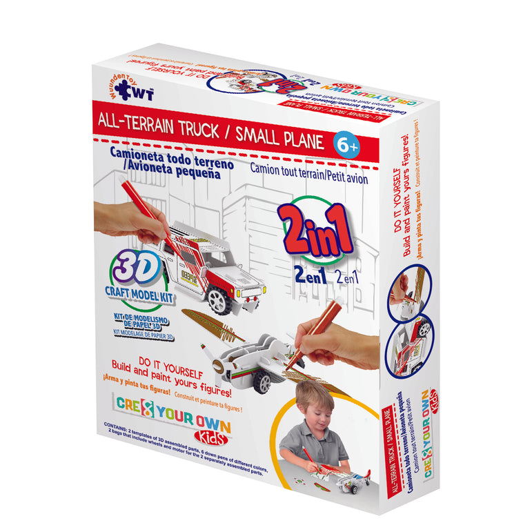 " All Terrain Truck & Small Plane" Kit 2 In 1 Puzzle Build and Paint