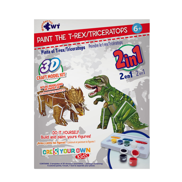 " T-Rex & Triceratops" Kit 2 In 1 Puzzle Build and Paint