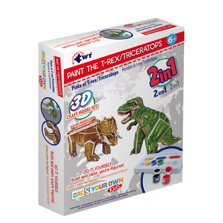 " T-Rex & Triceratops" Kit 2 In 1 Puzzle Build and Paint